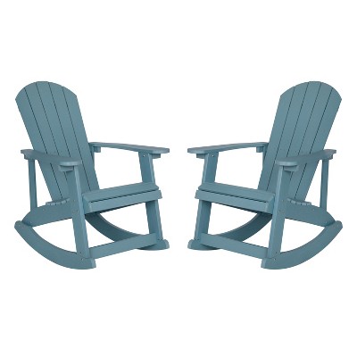 Merrick Lane Set of 2 All-Weather Polyresin Adirondack Rocking Chair with Vertical Slats
