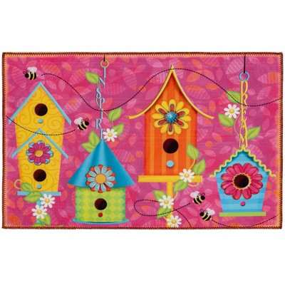 Olivia’s Home Birdhouse Village Indoor Doormat – 22" x 32", Colorful Birdhouses on Vines, Nature-Inspired Decor