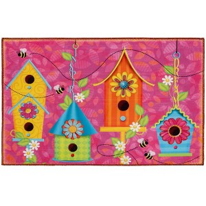 Olivia’s Home Birdhouse Village Indoor Doormat – 22" x 32", Colorful Birdhouses on Vines, Nature-Inspired Decor - 1 of 3