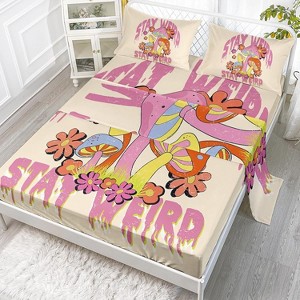 Luupatchy 4Pcs Mushroom Pink Comforter Set With With 1 Fitted Sheet, 1 Flat Sheet And 2 Pillowcases, For Kids Teens Boys Girls Adults Bedroom - 1 of 4