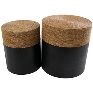 Olivia & May Wood Handmade Colorblock Wrapped Accent Table with Dried Plant Tabletops Black - 1 of 4