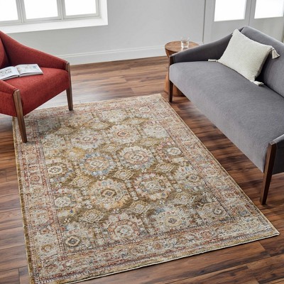 Hauteloom Crescentia Green Textured Rug with Fringes