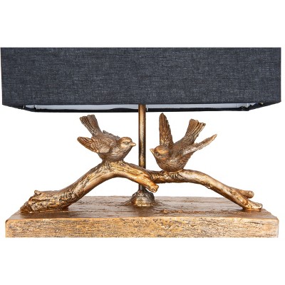 Gold Resin Birds on Branch Lamp with Black Shade