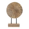 Sagebrook Home 12" Wood Pinwheel Decor Contemporary Natural Brown Circular Wooden Sculpture on Stand for Rustic Home - image 2 of 4