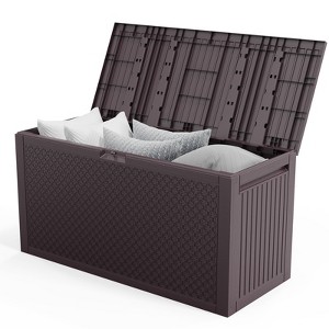 KTMBDW 90 Gallon Waterproof Large Resin Deck Box Indoor Outdoor Lockable Storage Container for Patio Furniture Cushions Garden Tools - 1 of 4