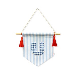 Ramus & Co. "A B C" Blue Striped Create-Your-Own Banner with Red Tassels and Chenille Letter Patch - 1 of 3