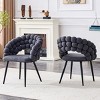 Set of 2 Velvet Dining Chairs with Metal Legs, Modern Tufted Accent Chairs for Kitchen or Dining Room, Upholstered Arm Chairs-Koiai - 2 of 4