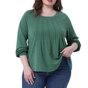 Agnes Orinda Women's Plus Size Pleated Crew Neck Long Sleeve Dressy Casual Trendy Blouses - 1 of 4