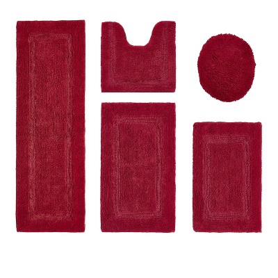 Lux Premium 100% Cotton Tufted Solid Reversible 5 PC Bath Rug Set – Ultra-Soft, Water-Absorbent, Durable, Machine Washable Bathroom Rug