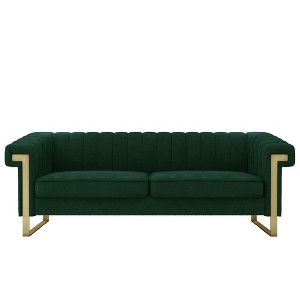 TiramisuBest Modern Cream Velvet Sofa with Gold Accents - Sleek Channel-Tufted Upholstery, 3-Seat Couch for Living Room and Office Decor - 1 of 4