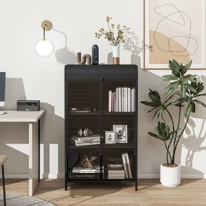 47.6inTall Metal Storage Cabinet with Glass Doors & Flip-Top, 4-Tier Display Cabinet with Open Shelves,Sideboard Buffet for Kitchen,Bathroom - 1 of 1