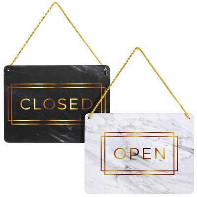 Gold Marble Double Sided Open Closed Hanging Sign, 2 Pack