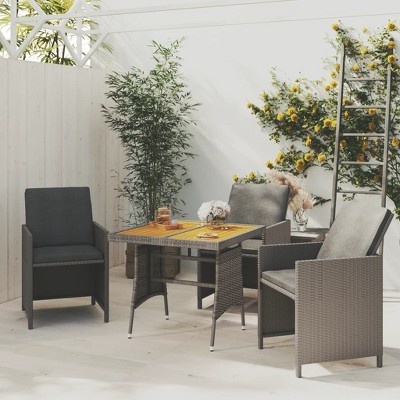 vidaXL Patio Table Gray 27.6 inches x27.6 inches x28.3 inches  Poly Rattan & Solid Acacia Wood