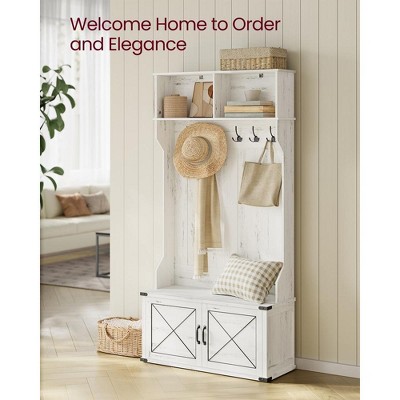 VASAGLE Rustic White Hall Tree with Bench and Storage
