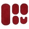 Double Ruffle Bathroom Rugs Set, Washable Rug, Extra Soft and Absorbent bath Rug, Kitchen Mat, Bath Mat Set,Non-Slip, 5 Pcs Set with Contour, Red - 2 of 4