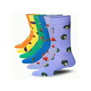 JAMES FIALLO Mens 6-Pairs Vegetable Medley Mix Colorful Patterned Crew Dress Socks - 1 of 4
