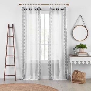 Elrene Shilo Boho Sheer Tab Top Single Window Curtain Panel with Tassels - Parent - Elrene Home Fashions - 1 of 3