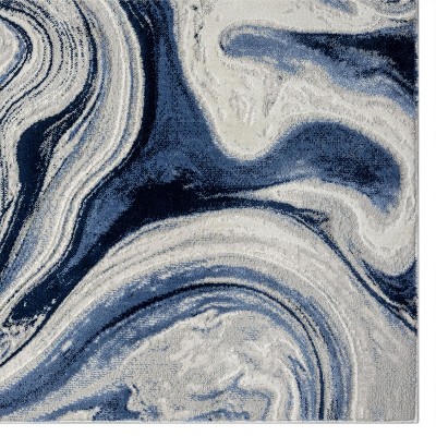 Blue and White Abstract Swirl 5' x 7' Synthetic Area Rug
