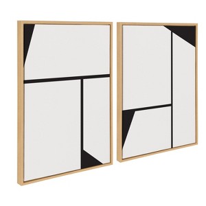 Kate and Laurel Sylvie Sleek Luxe Minimalist Black and White Abstract Framed Canvas Art Set by The Creative Bunch Studio - 1 of 4