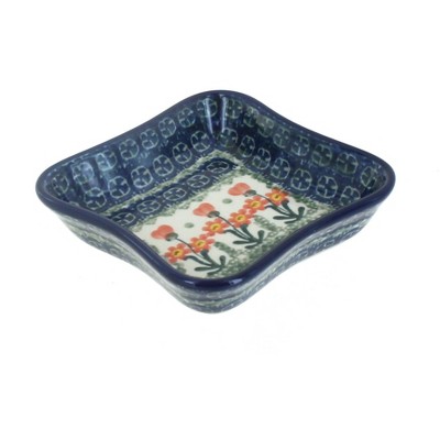 Blue Rose Polish Pottery Peach Posy Small Square Dish