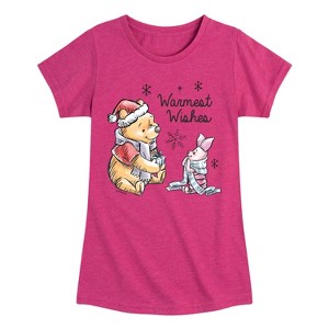 Girls' - Winnie the Pooh - Pooh & Piglet Warmest Wishes Christmas Fitted Short Sleeve Graphic T-Shirt - 1 of 4
