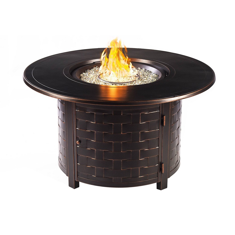 Photos - Electric Fireplace 44" Round Aluminum Outdoor Propane Woven Fire Table with Wind Blockers & P