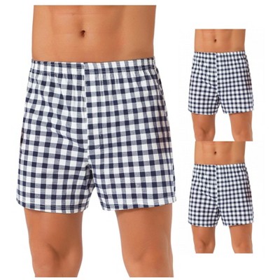 INSPIRE CHIC Men's 3 Pack Classic Elastic Waistband Plaid Pattern Boxer Shorts