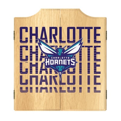 Charlotte Hornets Wooden Dartboard Cabinet Set with Darts