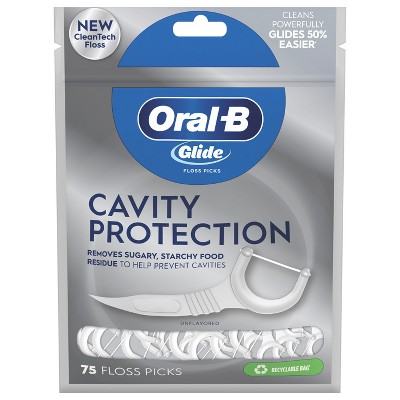 Oral-B Glide Cavity Protection Floss Picks, Helps Prevent Cavities, Unflavored, 75 Floss Picks