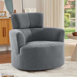 360° Swivel Accent Chair, Modern Round Barrel Chair with Adjustable Headrest,Gray Berber Fleece Upholstered Chair for Living Room or Office-Koiai - 1 of 4