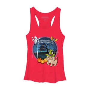 Women's Design By Humans Puppy Dog Witch Hat Halloween Ghost By Fractals Racerback Tank Top - 1 of 3