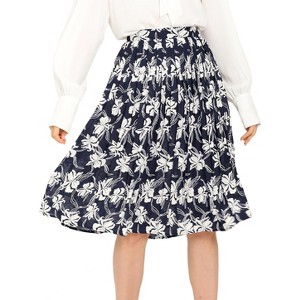 INSPIRE CHIC Women's Floral Print Elastic Waist Office Midi Pleated Skirts - 1 of 4