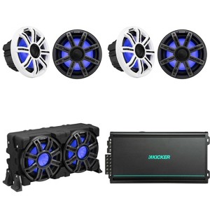 Kicker Pontoon - Tritoon Boat Premium Audio Upgrade, (4) 8" LED Marine Speakers, 10" Subwoofer Enclosure & KMA 6Ch. Marine Amplifier Bundle - 1 of 4