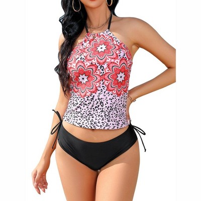 Womens 2 Piece Swimsuits Halter Tankini Sets Summer Beach Wear Tank Swimsuit with Brief