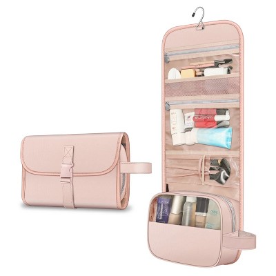 Portable Toiletry Cosmetic Travel Bag,Large Water Resistant Hanging Makeup Organizer Storage Pouch Case(Pink)