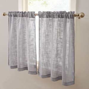HLC.ME Linda Faux Linen Textured Semi Sheer Privacy Rod Pocket Short Cafe Curtain Tiers, Set of 2 - 1 of 4