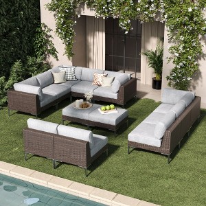 LayinSun Wicker Rattan Patio Furniture Set, Deep Seating Outdoor Modular Sectional Sofa Conversation Set with Thick Cushions - 1 of 4