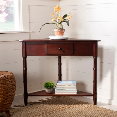 Cherry Triangular Wood Corner Console with Storage, 38"x22"