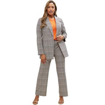 Jessica London Women's Plus Size Two Piece Single Breasted Pant Suit Set -  12 W, Chocolate Brown