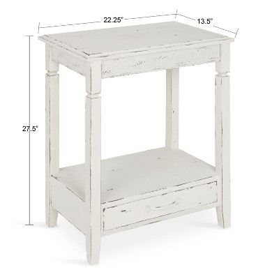 Cottage Charm White Wood Side Table with Storage, 29.91x19.35 in