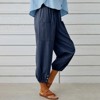 Womens Casual Loose Fit High Waist Button Linen Wide Leg Pants - 2 of 4