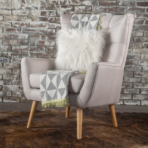 Polyester Mid-Century Modern Tufted Back Club Chair with Rubberwood Legs, Tapered Legs, and Flared Arms - 1 of 4