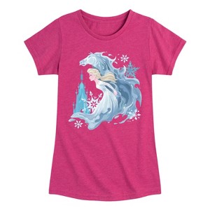 Girls' - Frozen 2 - Elsa & Winter Frozen Horse Fitted Short Sleeve Graphic T-Shirt - 1 of 4