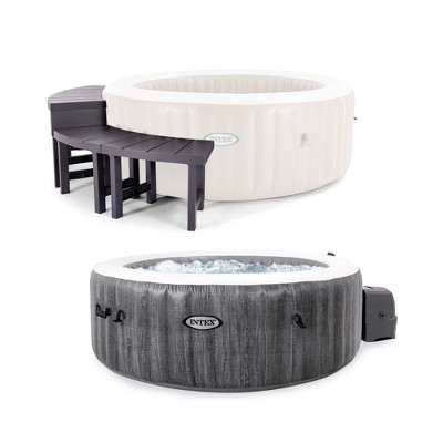Intex 28439EP PureSpa Plus Greywood Portable Inflatable Bubble Hot Tub Jet Spa with 2 Medium And 2 Tall PureSpa Accessories Benches