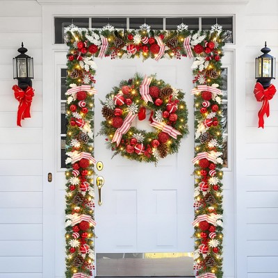 6ft Electroplated Ball Ribbon Pine Cone Rattan Decoration with 20 LED Heads, Wire Reinforced, Holiday Christmas Decor, Natural Material Ornament