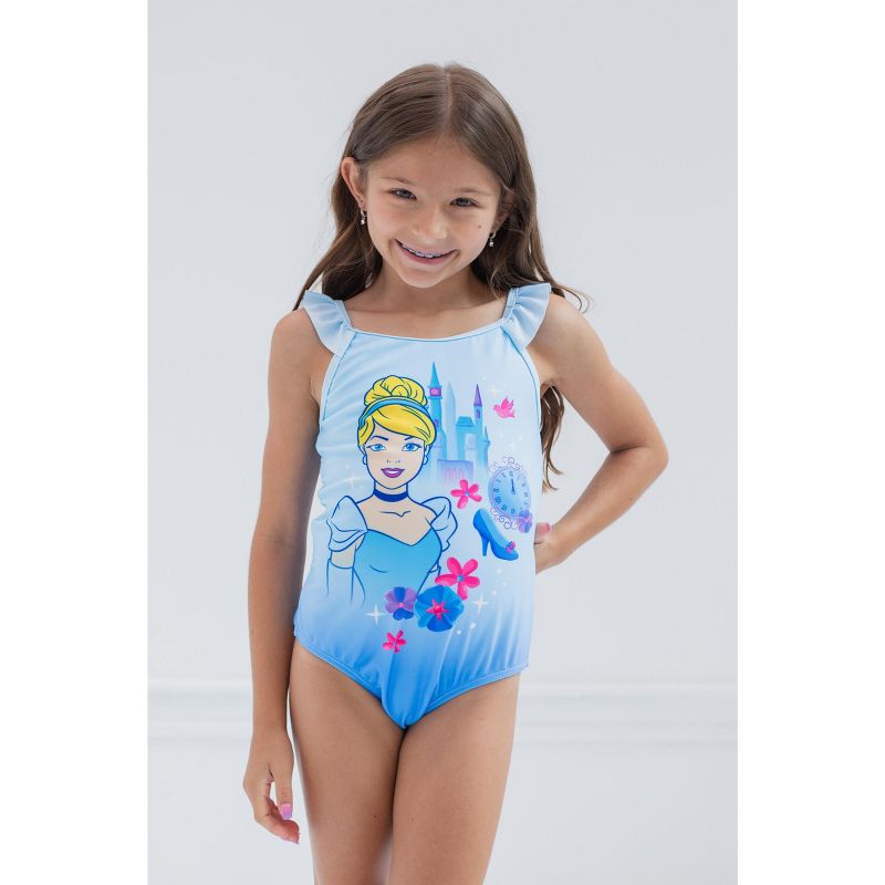 Disney Princess Cinderella Belle Tiana Jasmine Girls One Piece Bathing Suit Toddler to Little Kid, 2 of 8