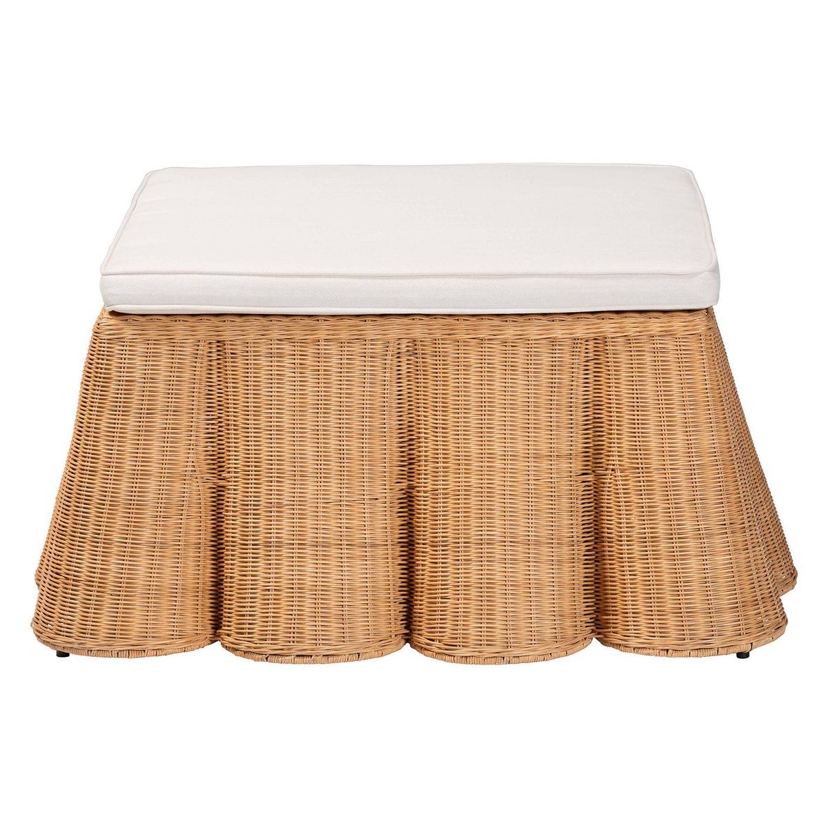 bali & pari Palm Scallop Natural Rattan Square Ottoman with Cushion Light Honey - thumbnail 2