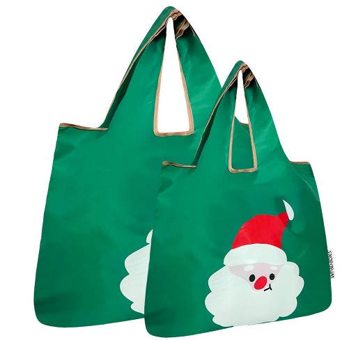 Wrapables Large Small Foldable Nylon Reusable Shopping Bags Set of 2 Santa Claus