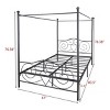 FURNIinspire Beds Queen Size Metal Canopy Bed Frame, Vintage Platform Bed with Headboard Footboard, Bedroom Furniture, Black, 83.5"*61"*76.35" - 3 of 4
