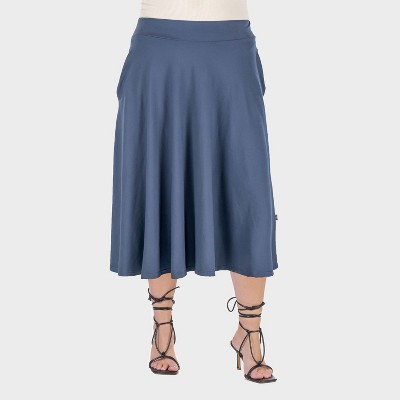 24seven Comfort Aapparel Womens Plus Pleated Elastic Waist Midi Pocket Skirt